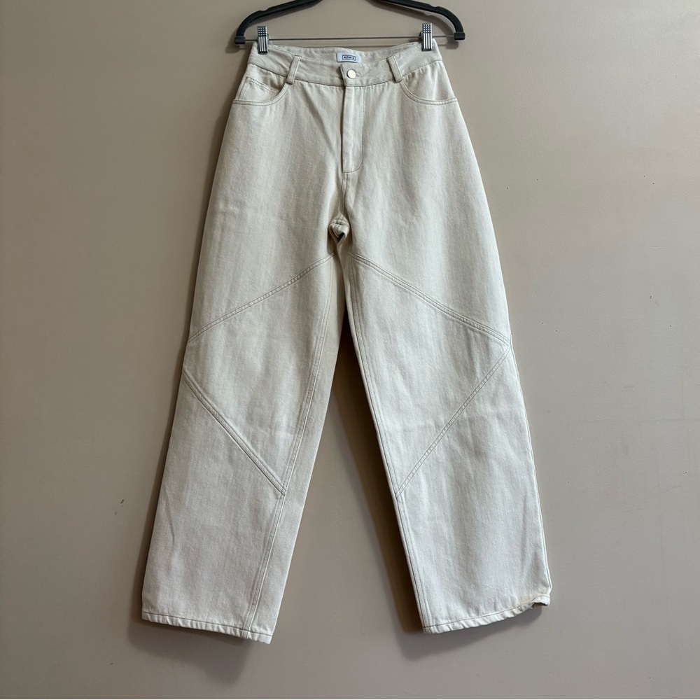 NOMIA NYC Sz 29 Paneled Wide Leg Jeans In Ecru new without tag Designer - Picture 2 of 12